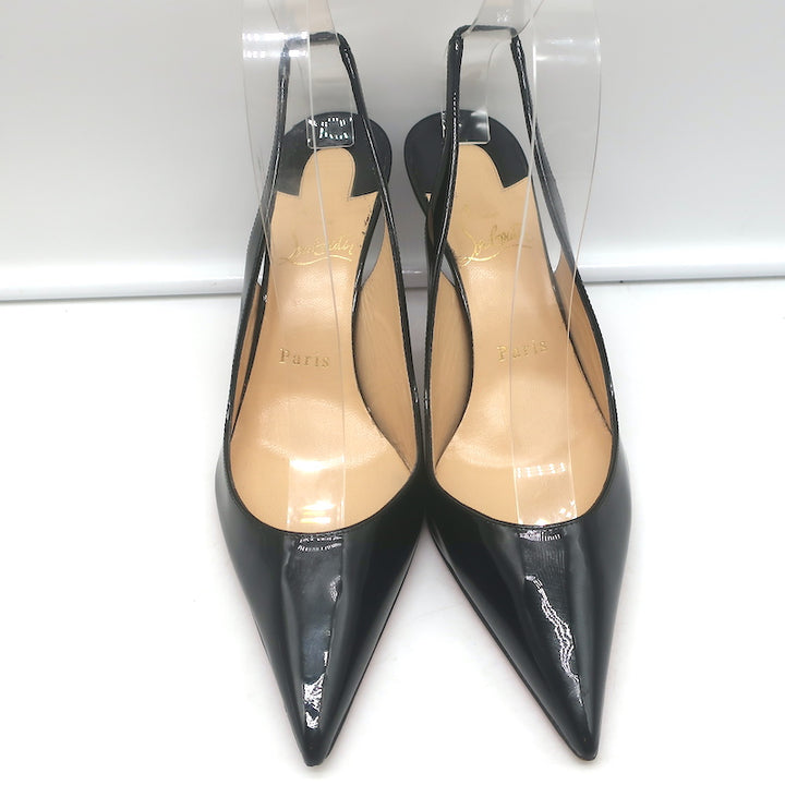 Christian Louboutin Clare 80 Slingback Pumps Black Patent Leather Size 37