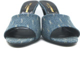 Saint Laurent LA 16 Monogram Denim Mules Size 35.5 Open Toe Sandals