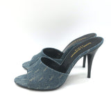Saint Laurent LA 16 Monogram Denim Mules Size 35.5 Open Toe Sandals