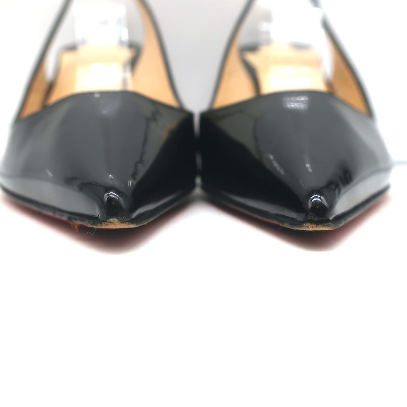 Christian Louboutin Clare 80 Slingback Pumps Black Patent Leather Size 37