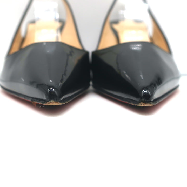 Christian Louboutin Clare 80 Slingback Pumps Black Patent Leather Size 37