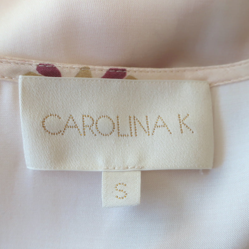 Carolina K Lena Kaftan Cream Printed Satin Size Small Long Sleeve Maxi Dress