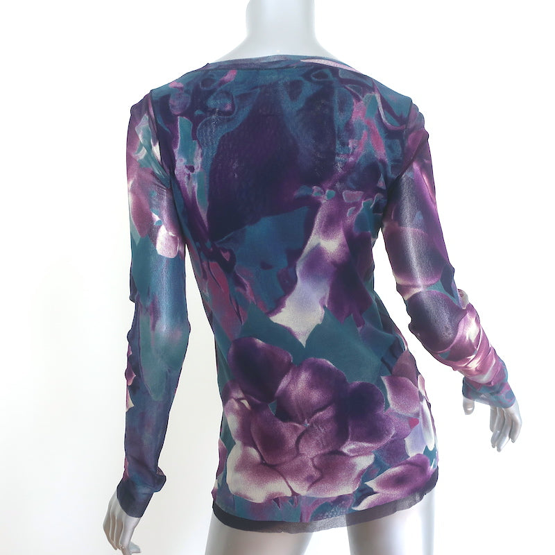 Fuzzi Jean Paul Gaultier Flower-Sequined Long Sleeve Top Purple/Blue Mesh Size Extra Large