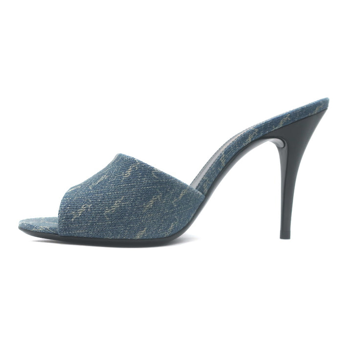 Saint Laurent LA 16 Monogram Denim Mules Size 35.5 Open Toe Sandals