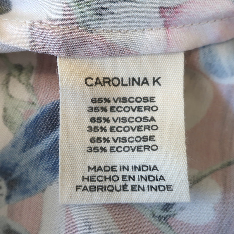 Carolina K Lena Kaftan Cream Printed Satin Size Small Long Sleeve Maxi Dress