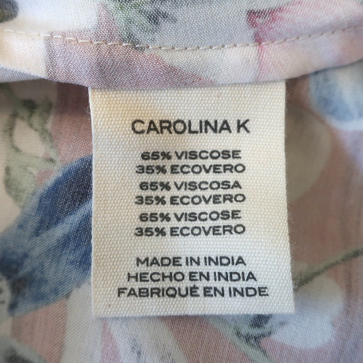 Carolina K Lena Kaftan Cream Printed Satin Size Small Long Sleeve Maxi Dress
