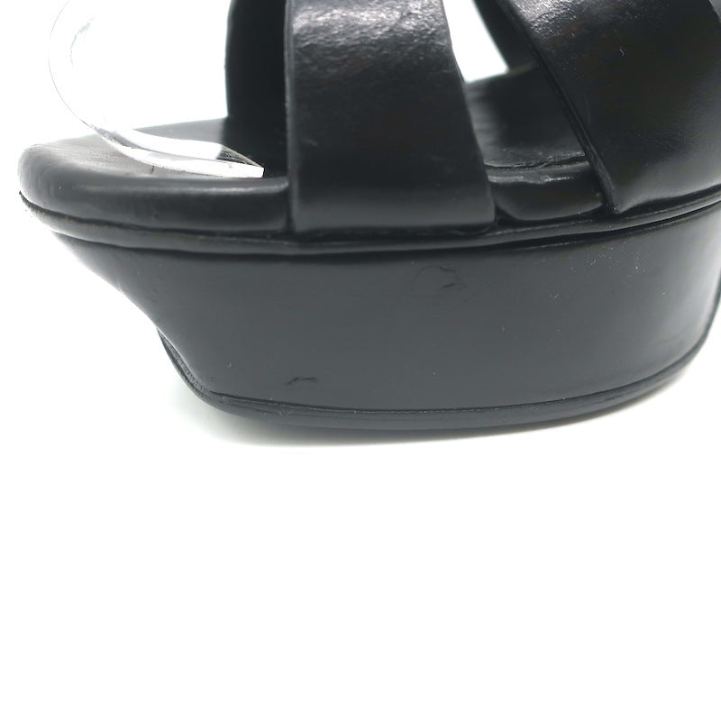 Saint Laurent Tribute 105 Platform T-Strap Sandals Black Leather Size 37