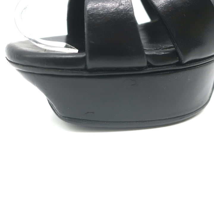 Saint Laurent Tribute 105 Platform T-Strap Sandals Black Leather Size 37