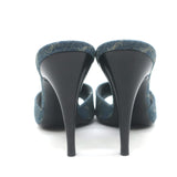 Saint Laurent LA 16 Monogram Denim Mules Size 35.5 Open Toe Sandals