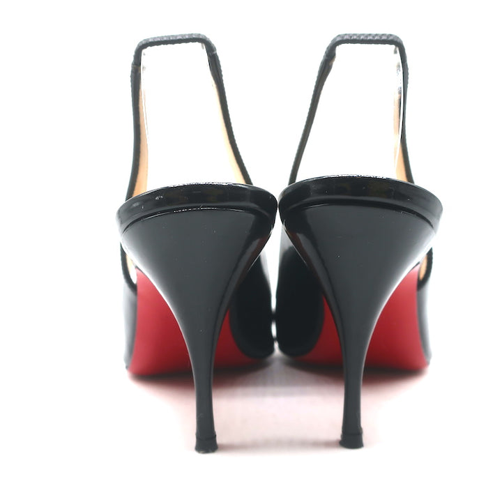 Christian Louboutin Clare 80 Slingback Pumps Black Patent Leather Size 37