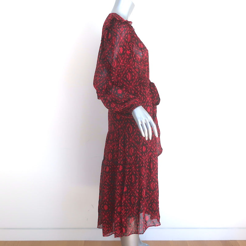 Ulla Johnson Aliya Midi Dress Red Printed Silk Chiffon Size 2