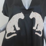Carolina K Sera Leopard Jumpsuit Black Silk Satin Size Small