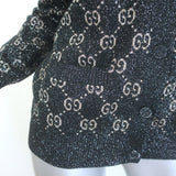 Gucci GG Lurex Jacquard Cardigan Charcoal/Silver Size Small V-Neck Sweater