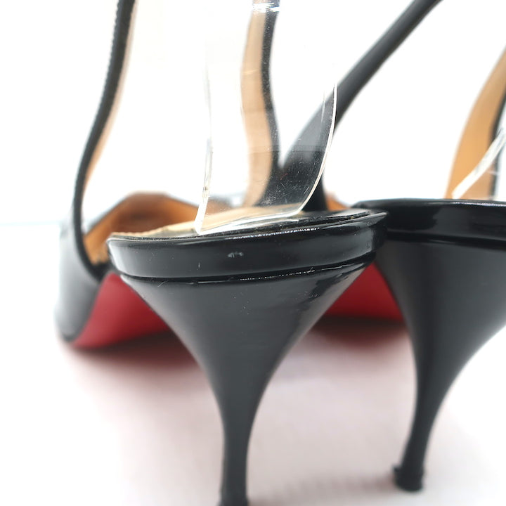 Christian Louboutin Clare 80 Slingback Pumps Black Patent Leather Size 37