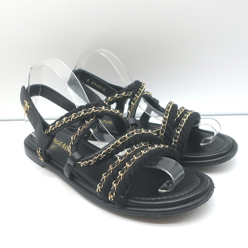 Chanel 22P Cord Chain Flat Slingback Sandals