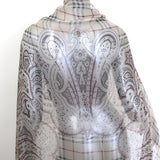Burberry Paisley Nova Check Scarf Beige Silk Chiffon 52"