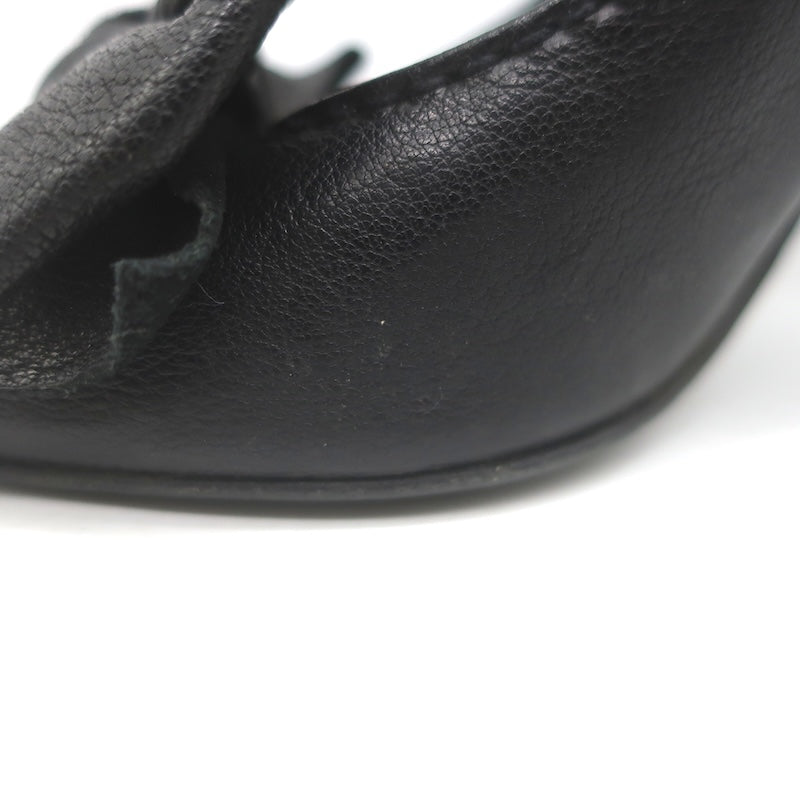 Miu Miu Peep Toe Bow Pumps Black Pebbled Leather Size 38