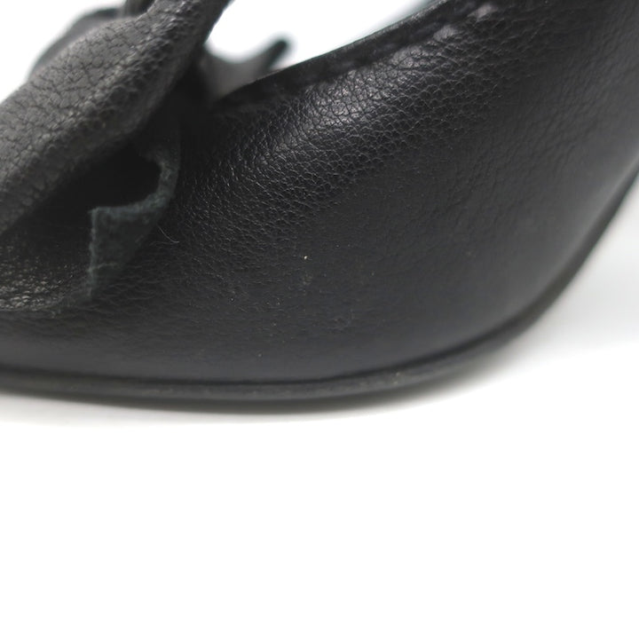 Miu Miu Peep Toe Bow Pumps Black Pebbled Leather Size 38