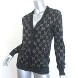 Gucci GG Lurex Jacquard Cardigan Charcoal/Silver Size Small V-Neck Sweater
