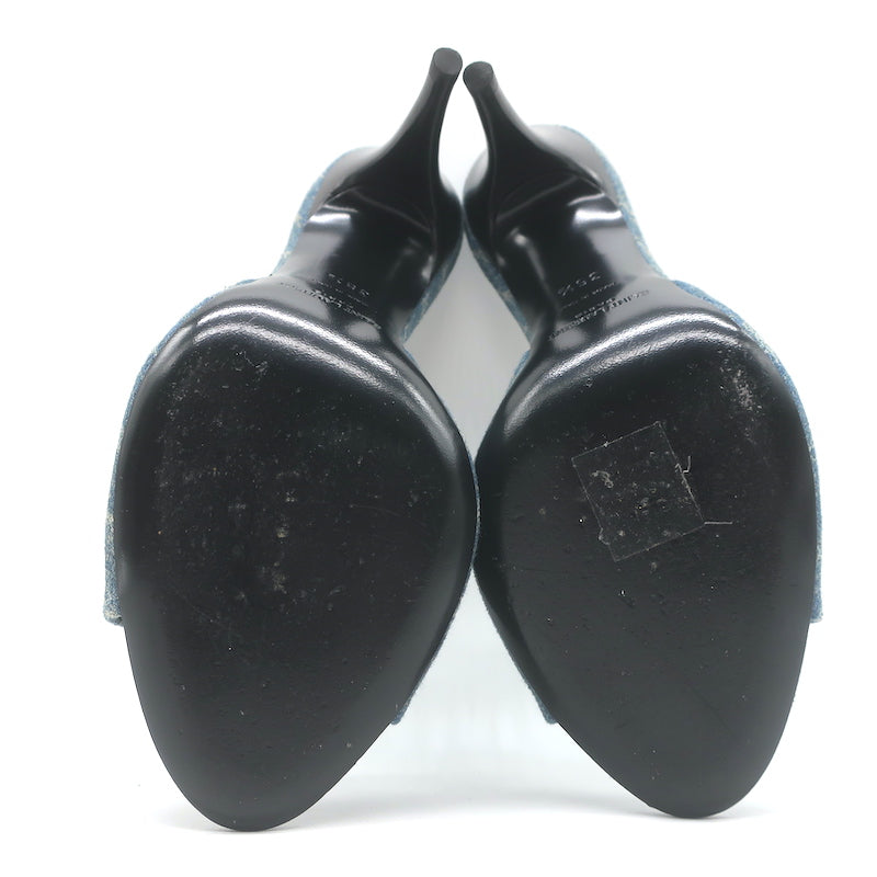 Saint Laurent LA 16 Monogram Denim Mules Size 35.5 Open Toe Sandals