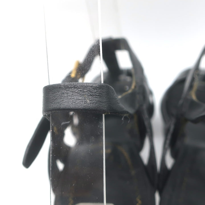 Saint Laurent Tribute 105 Platform T-Strap Sandals Black Leather Size 37