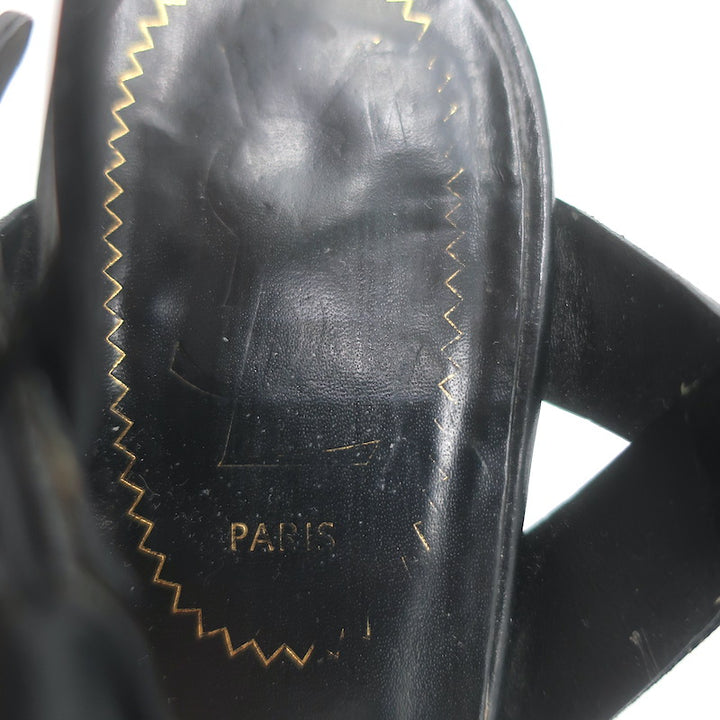 Saint Laurent Tribute 105 Platform T-Strap Sandals Black Leather Size 37