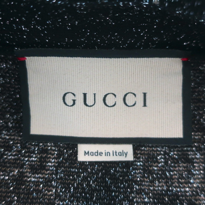 Gucci GG Lurex Jacquard Cardigan Charcoal/Silver Size Small V-Neck Sweater