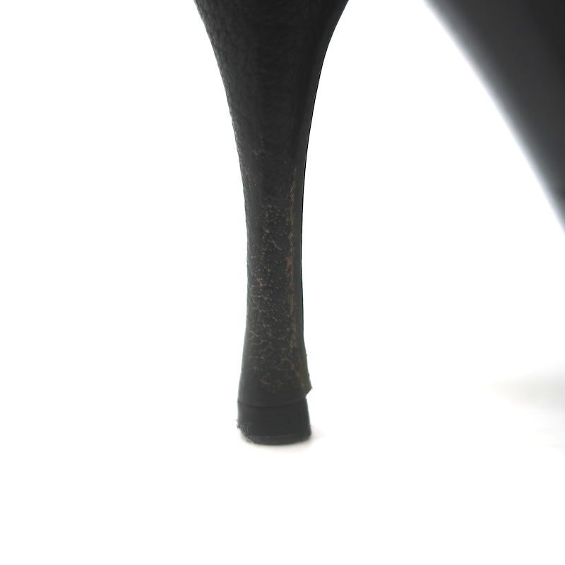 Miu Miu Peep Toe Bow Pumps Black Pebbled Leather Size 38