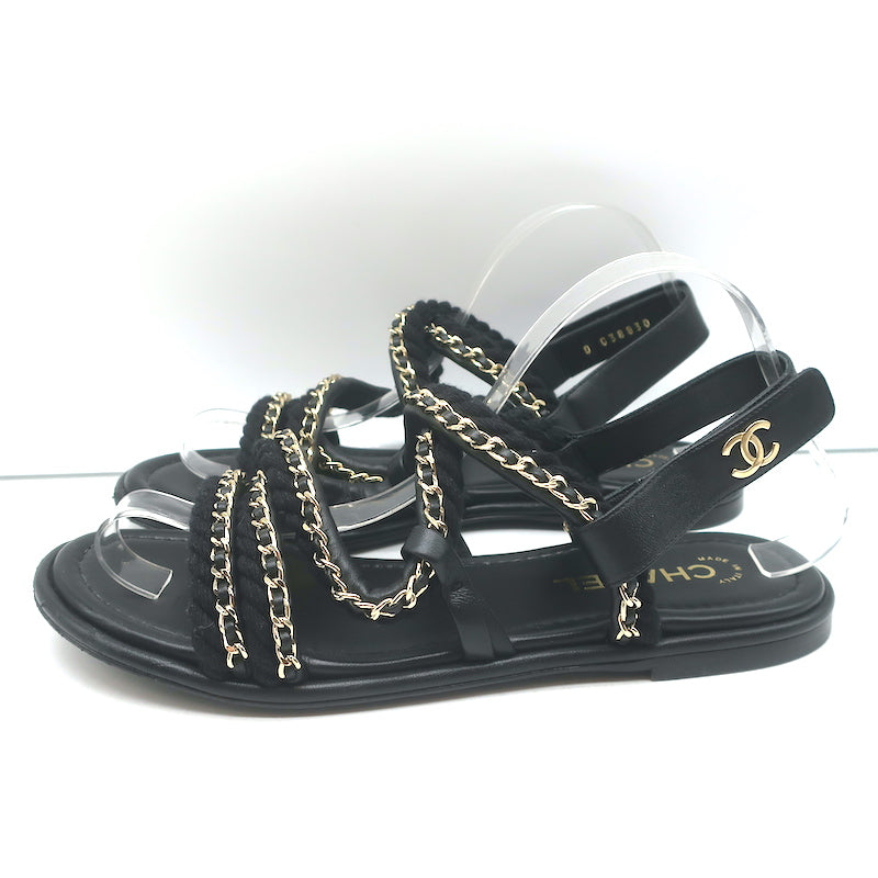 CHANEL GLADIATOR GOLD Woven Chains Dad Sandals Flats sz 37 Women's