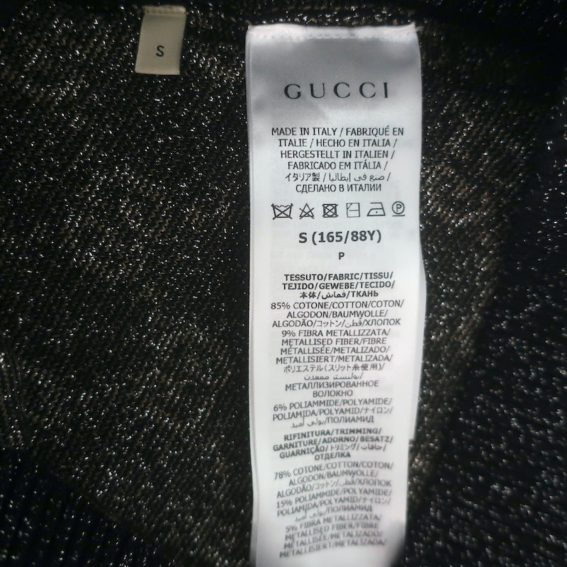Gucci GG Lurex Jacquard Cardigan Charcoal/Silver Size Small V-Neck Sweater