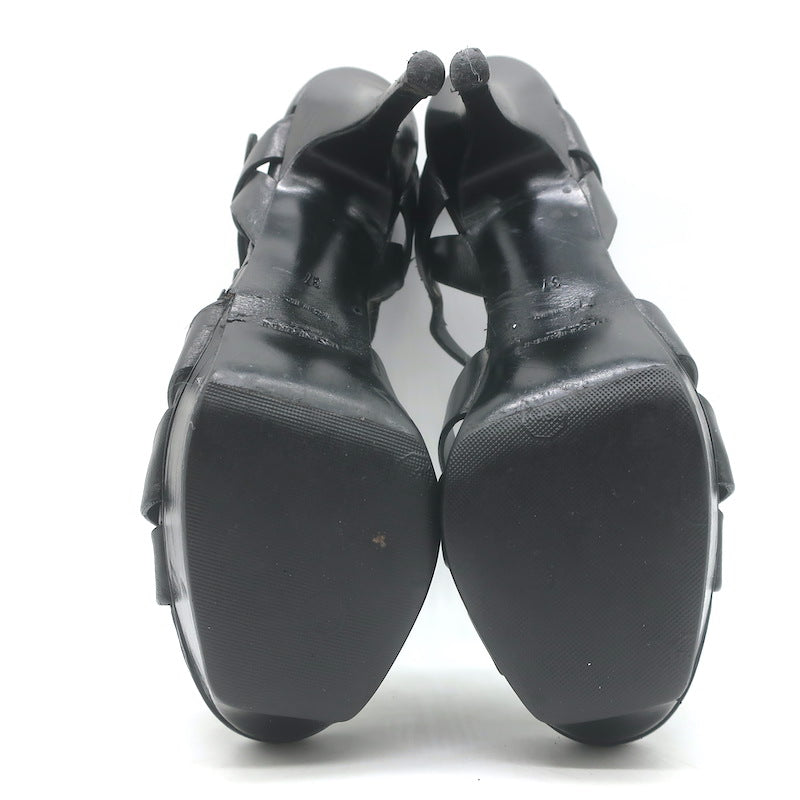 Saint Laurent Tribute 105 Platform T-Strap Sandals Black Leather Size 37