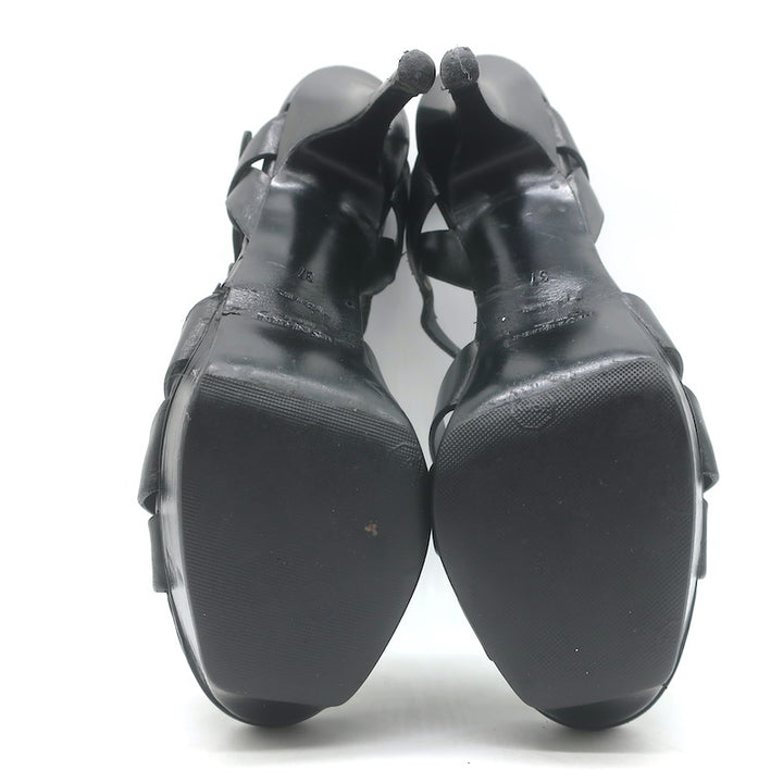 Saint Laurent Tribute 105 Platform T-Strap Sandals Black Leather Size 37