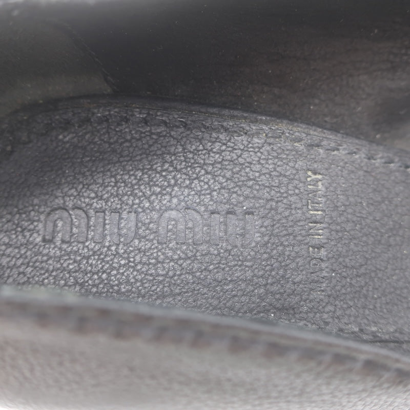Miu Miu Peep Toe Bow Pumps Black Pebbled Leather Size 38