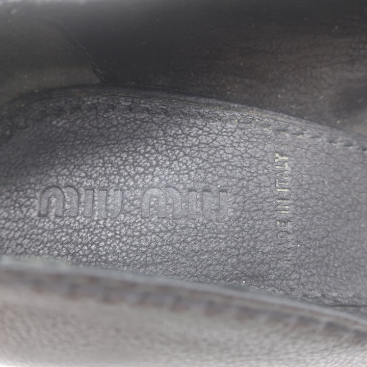 Miu Miu Peep Toe Bow Pumps Black Pebbled Leather Size 38