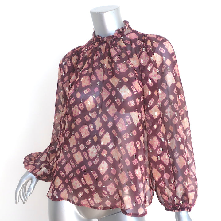 Ulla Johnson Sandrine Blouse Bordeaux Printed Chiffon Size 2 Long Sleeve Top