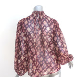 Ulla Johnson Sandrine Blouse Bordeaux Printed Chiffon Size 2 Long Sleeve Top