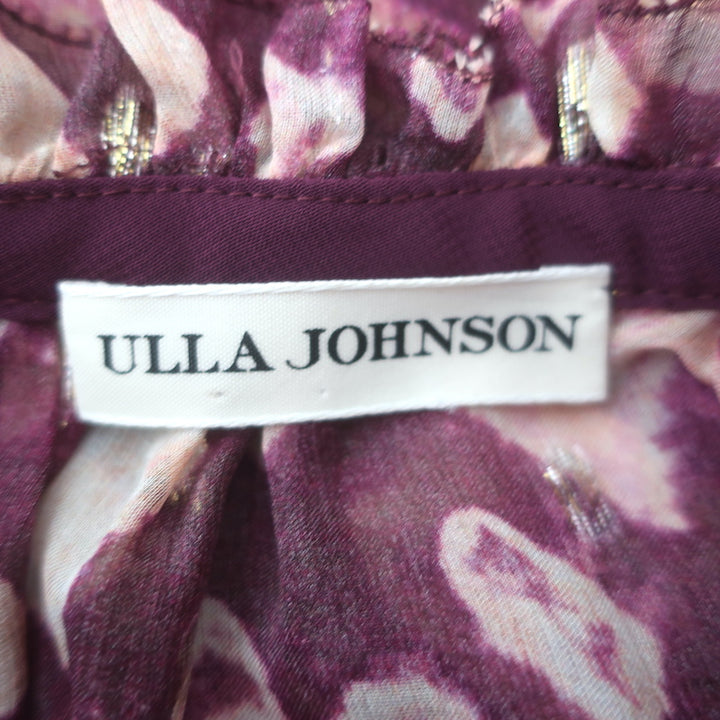 Ulla Johnson Sandrine Blouse Bordeaux Printed Chiffon Size 2 Long Sleeve Top