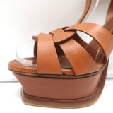 Yves Saint Laurent Tribute Wood-Effect Platform Sandals Brown Leather Size 36