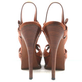 Yves Saint Laurent Tribute Wood-Effect Platform Sandals Brown Leather Size 36