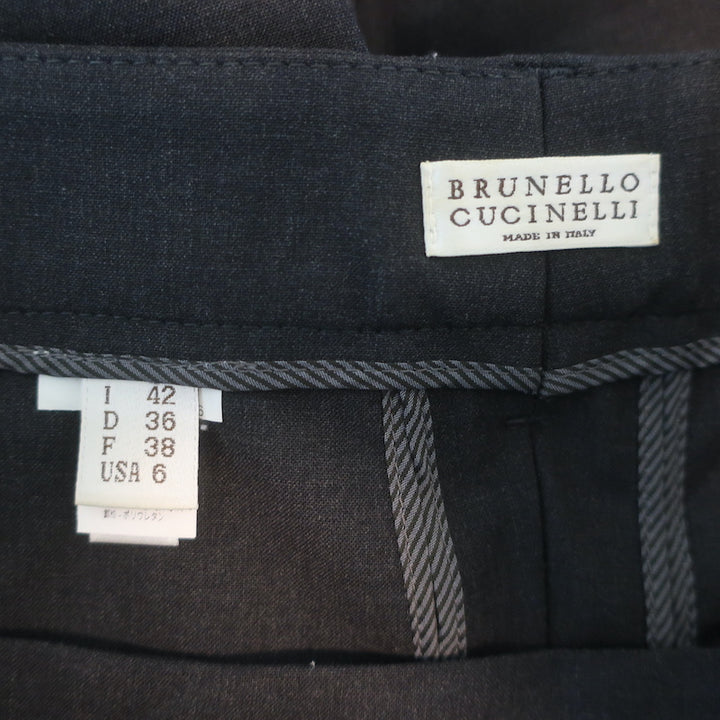 Brunello Cucinelli Monili-Cuff Trousers Charcoal Stretch Wool Size 42
