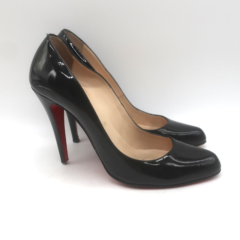 Christian Louboutin Jazz Decollete 868 Pumps Black Patent Leather Size 38.5
