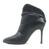Brian Atwood Foldover Pointed Toe Booties Black Leather Size 37