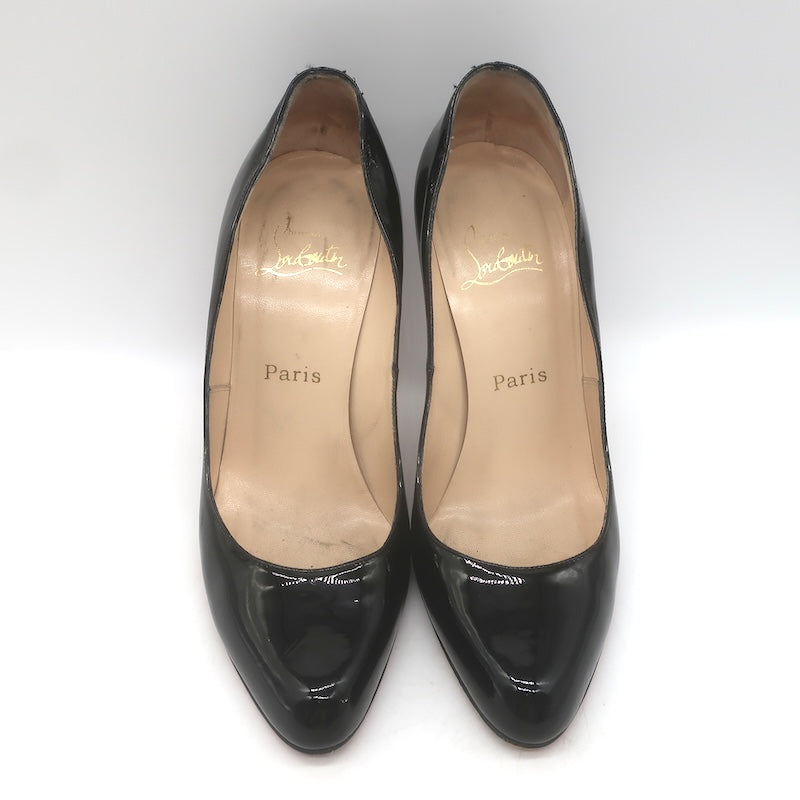 Christian Louboutin Jazz Decollete 868 Pumps Black Patent Leather Size 38.5