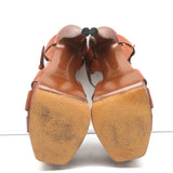 Yves Saint Laurent Tribute Wood-Effect Platform Sandals Brown Leather Size 36