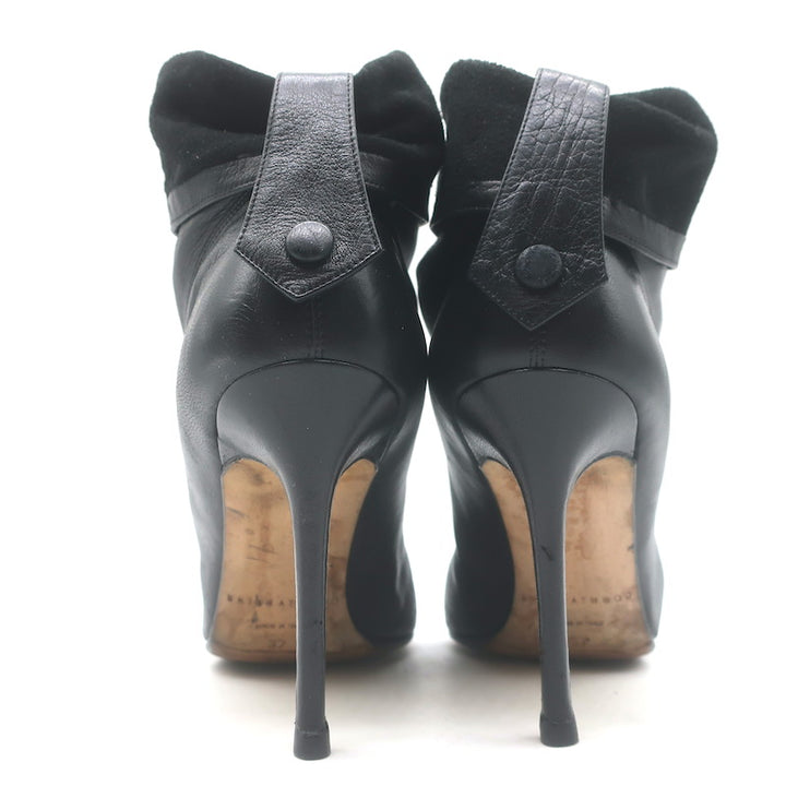 Brian Atwood Foldover Pointed Toe Booties Black Leather Size 37