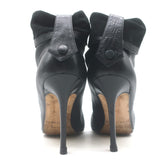 Brian Atwood Foldover Pointed Toe Booties Black Leather Size 37