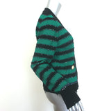 Balmain Sequin-Embellished Striped Distressed Knit Cardigan Green/Black Size 42