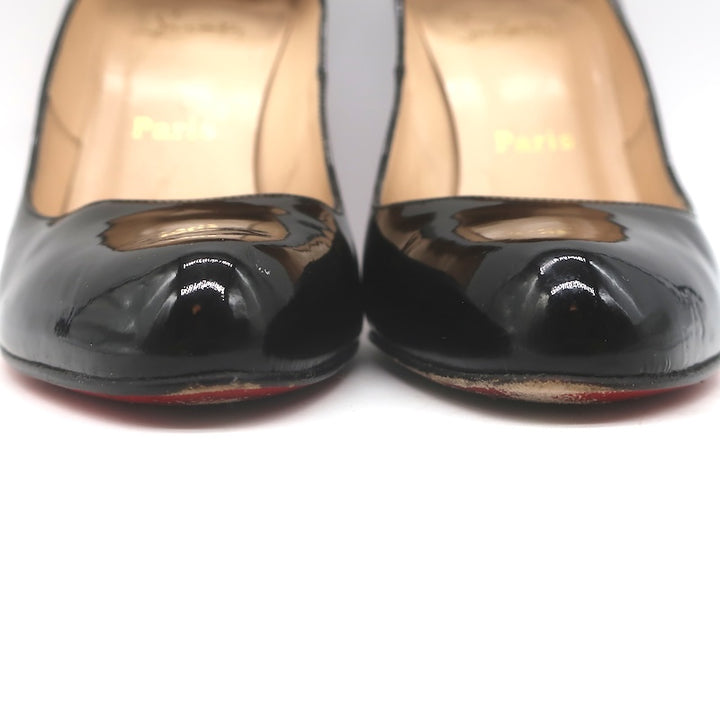 Christian Louboutin Jazz Decollete 868 Pumps Black Patent Leather Size 38.5