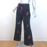 Gucci Floral Jacquard Wide Leg Trousers Navy Cotton-Wool Size 44