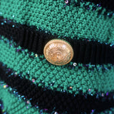 Balmain Sequin-Embellished Striped Distressed Knit Cardigan Green/Black Size 42